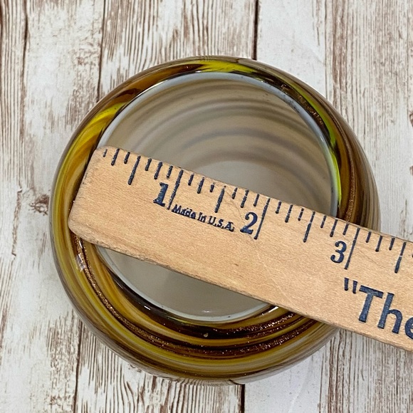 Murano Style Handblown Art Glass Swirl Gold/Brown Globe Candle Holder 3.5” Vase - Picture 8 of 14